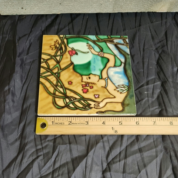 Art Nouveau Style Ceramic Tile with Mermaid and Nature Design - Picture 6 of 6